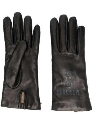 

Logo-print leather gloves, Moschino Logo-print leather gloves