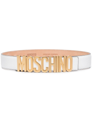 

Logo-embellished leather belt, Moschino Logo-embellished leather belt