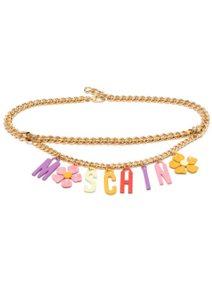 

Flower-lettering charm-chain belt, Moschino Flower-lettering charm-chain belt