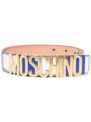 

Logo-lettering panelled belt, Moschino Logo-lettering panelled belt