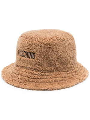 

Embroidered-logo faux-shearling bucket hat, Moschino Embroidered-logo faux-shearling bucket hat