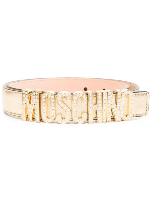 

Embellished-logo leather belt, Moschino Embellished-logo leather belt