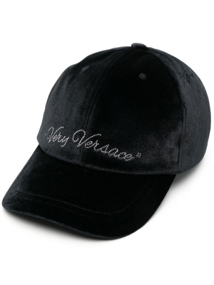 

Rhinestone logo velvet cap, Versace Rhinestone logo velvet cap