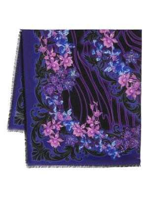 

Floral-print frayed-trim scarf, Versace Floral-print frayed-trim scarf