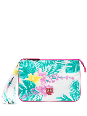 

Tassel tropical-print canvas clutch bag, PINKO Tassel tropical-print canvas clutch bag