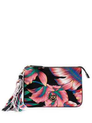 

Tassel floral-print canvas clutch bag, PINKO Tassel floral-print canvas clutch bag