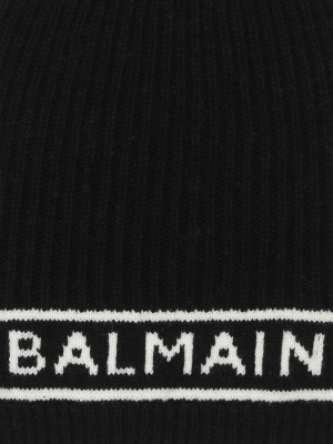 

Logo-print detail knit beanie, Balmain Logo-print detail knit beanie
