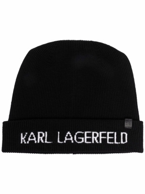

Logo-print knitted beanie, Karl Lagerfeld Logo-print knitted beanie