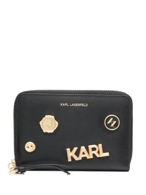 

Leather logo-lettering purse, Karl Lagerfeld Leather logo-lettering purse