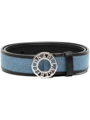 

Logo-buckle denim leather belt, Karl Lagerfeld Logo-buckle denim leather belt