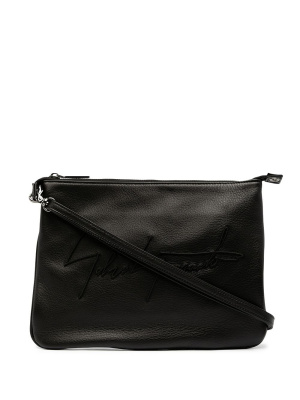 

Logo-embroidered leather shoulder bag, Discord Yohji Yamamoto Logo-embroidered leather shoulder bag