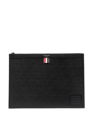 

Grosgrain-tab leather clutch bag, Thom Browne Grosgrain-tab leather clutch bag