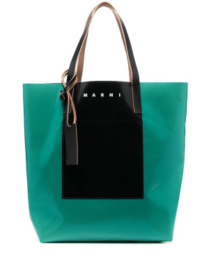 

Engraved-logo panelled tote, Marni Engraved-logo panelled tote