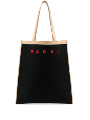 

Logo-print detail tote bag, Marni Logo-print detail tote bag
