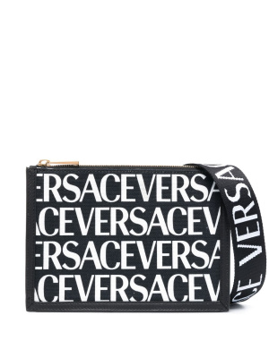 

Logo-print cotton shoulder bag, Versace Logo-print cotton shoulder bag