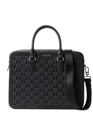 

Debossed-monogram leather briefcase, Karl Lagerfeld Debossed-monogram leather briefcase