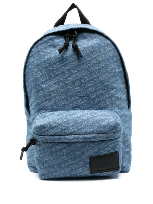 

Monogram-print denim backpack, Karl Lagerfeld Monogram-print denim backpack