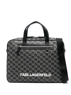 

Monogram-print faux-leather briefcase, Karl Lagerfeld Monogram-print faux-leather briefcase