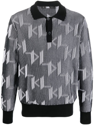 

Monogram-pattern knitted polo shirt, Karl Lagerfeld Monogram-pattern knitted polo shirt