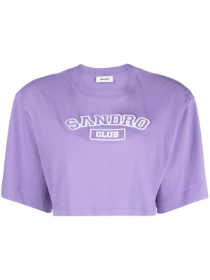 

Logo-embroidered cropped cotton T-shirt, SANDRO Logo-embroidered cropped cotton T-shirt