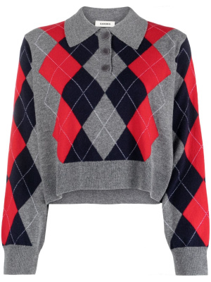

Argyle intarsia-knit long-sleeves sweater, SANDRO Argyle intarsia-knit long-sleeves sweater