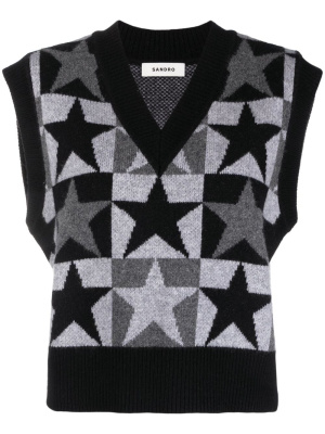 

Star-jacquard wool sweater vest, SANDRO Star-jacquard wool sweater vest