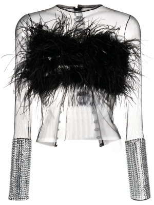 

Serena feather-detail sheer top, Loulou Serena feather-detail sheer top