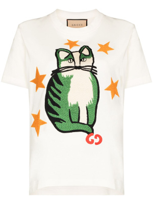 

Star Cat embroidered T-shirt, Gucci Star Cat embroidered T-shirt