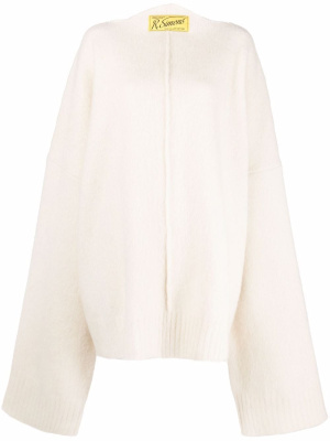 

Logo-patch slash-neck oversized jumper, Raf Simons Logo-patch slash-neck oversized jumper