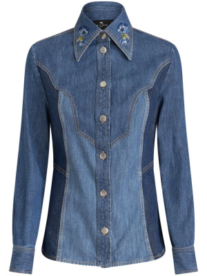 

Floral-embroidered denim shirt, ETRO Floral-embroidered denim shirt
