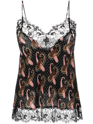 

Paisley-print lace-detail silk top, ETRO Paisley-print lace-detail silk top