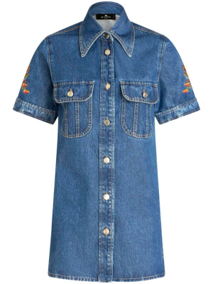 

Floral-embroidered denim shirt, ETRO Floral-embroidered denim shirt