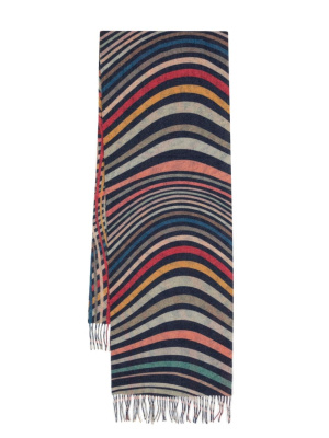 

Wave-print fringed scarf, Paul Smith Wave-print fringed scarf