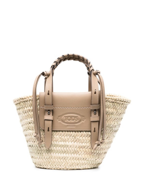 

Medium leather-trim straw tote bag, Tod's Medium leather-trim straw tote bag