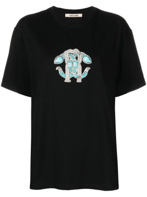 

Embellished logo stretch-cotton T-shirt, Roberto Cavalli Embellished logo stretch-cotton T-shirt