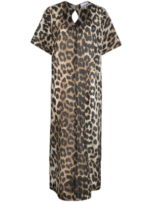 

Leopard-print V-neck shift dress, GANNI Leopard-print V-neck shift dress