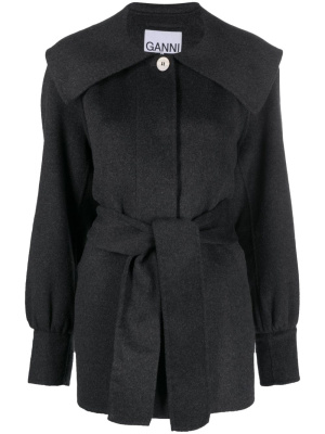 

Pointed-flat collar belted-waist jacket, GANNI Pointed-flat collar belted-waist jacket