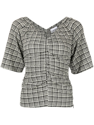

Check-print V-neck top, GANNI Check-print V-neck top