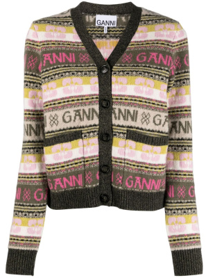 

Logo intarsia-knit V-neck cardigan, GANNI Logo intarsia-knit V-neck cardigan