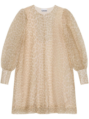 

Leopard-print organza A-line dress, GANNI Leopard-print organza A-line dress