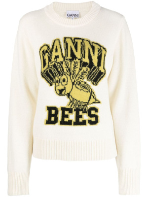 

Logo intarsia-knit crew-neck jumper, GANNI Logo intarsia-knit crew-neck jumper