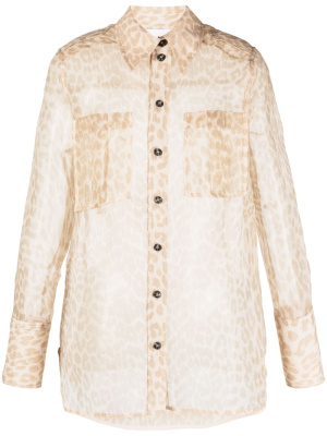 

Leopard-print semi-sheer shirt, GANNI Leopard-print semi-sheer shirt