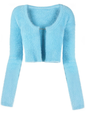 

La Maille logo-charm cropped knitted cardigan, Jacquemus La Maille logo-charm cropped knitted cardigan