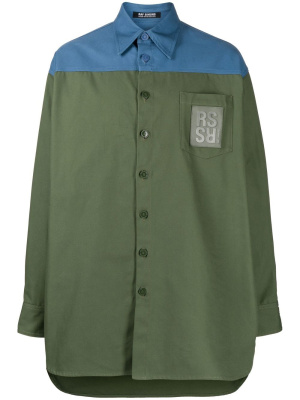 

Logo-patch panelled shirt, Raf Simons Logo-patch panelled shirt