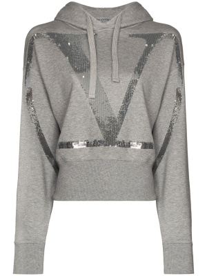 

VLOGO cropped sequinned hoodie, Valentino Garavani VLOGO cropped sequinned hoodie
