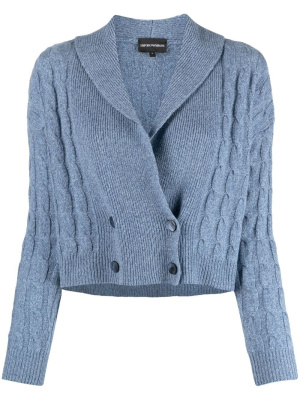 

Double-breasted cable-knit cardigan, Emporio Armani Double-breasted cable-knit cardigan