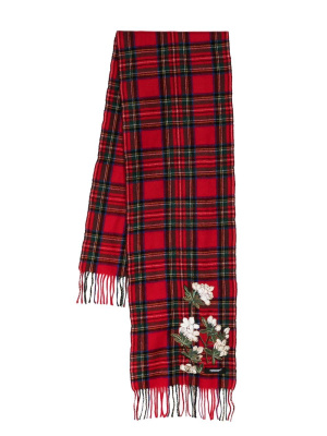 

Embroidered floral-print tartan scarf, Undercover Embroidered floral-print tartan scarf