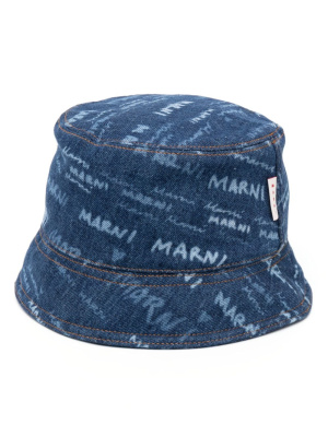 

Logo-print washed-denim bucket hat, Marni Logo-print washed-denim bucket hat