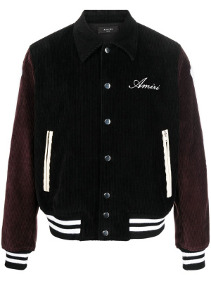 

Panelled corduroy varsity jacket, AMIRI Panelled corduroy varsity jacket