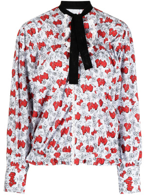 

Graphic-print ruffled cotton blouse, Comme des Garçons TAO Graphic-print ruffled cotton blouse